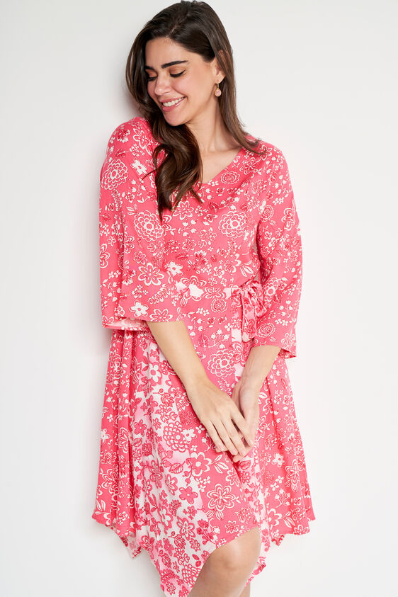 Pink Floral Flared Dress, Pink, image 5